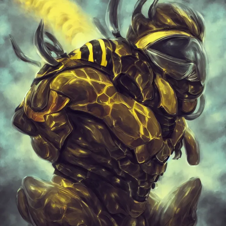 Prompt: gigachad super strong buff bee, headshot photo, style of surrealism, 4K, UHD, High quality, trending on ArtStation HQ, Digital art