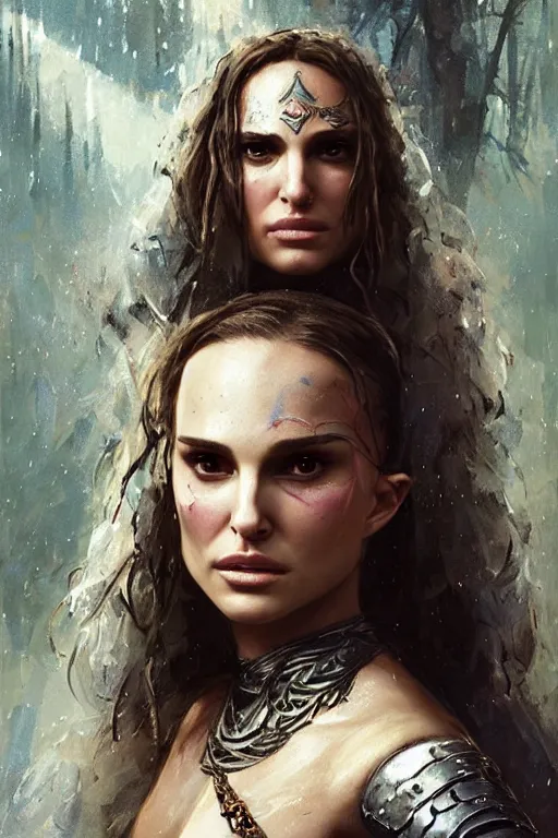 Prompt: natalie portman, ultimate warrior, heroic fighter, lord of the rings, tattoos, decorative ornaments, battle armor, by carl spitzweg, ismail inceoglu, vdragan bibin, hans thoma, greg rutkowski, alexandros pyromallis, perfect face, fine details, realistic shading photorealism