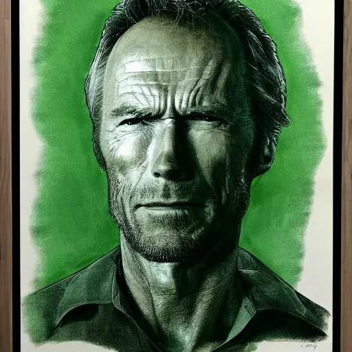 Image similar to portrait of clint eastwood, veiny green, looking like leaves