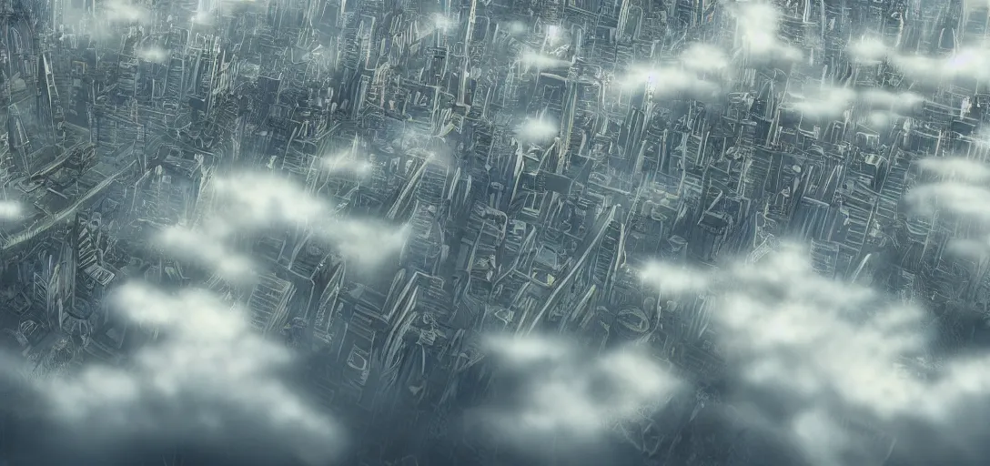 Image similar to city floating in the clouds by studio ghibli, ultra detailed, detailed, 8 k