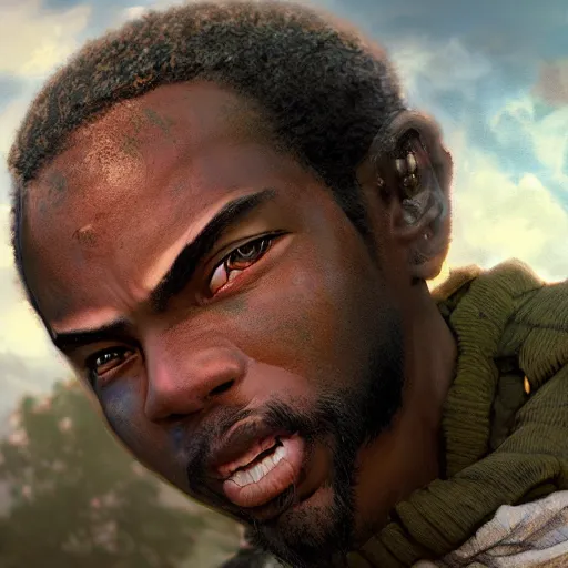 Prompt: an epic fantasy comic book style portrait painting of a black man, studio ghibli, unreal 5, hyperrealistic, octane render, dynamic lighting, intricate detail, cinematic