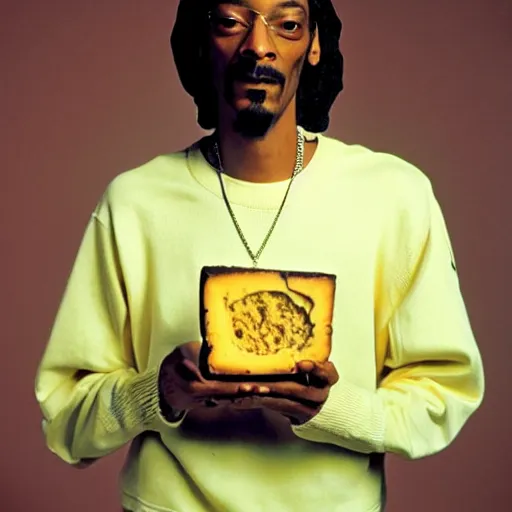 Prompt: Snoop Dogg holding a block of cheese for a 1990s sitcom tv show, Studio Photograph, portrait, C 12.0