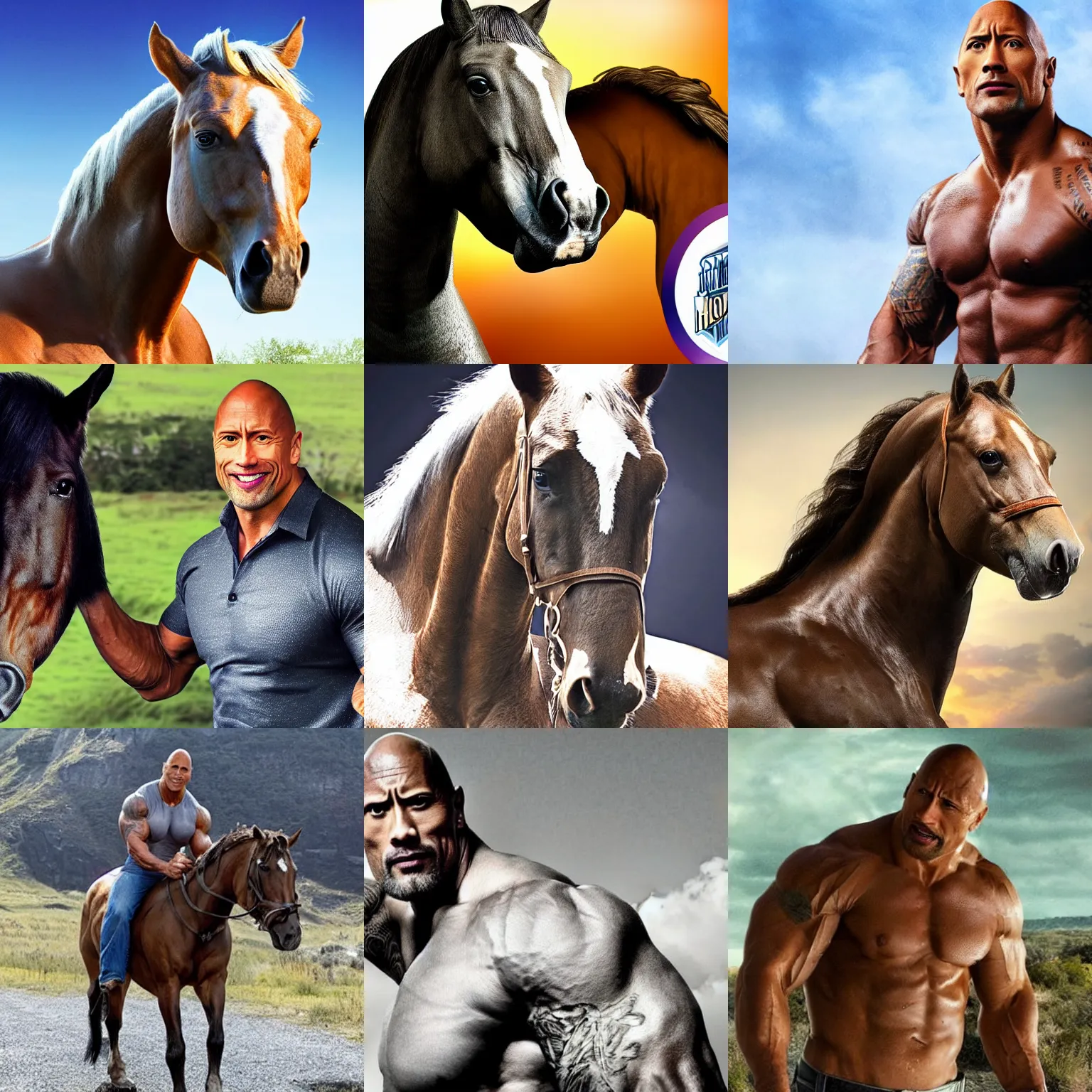 Prompt: dwayne johnson as a horse