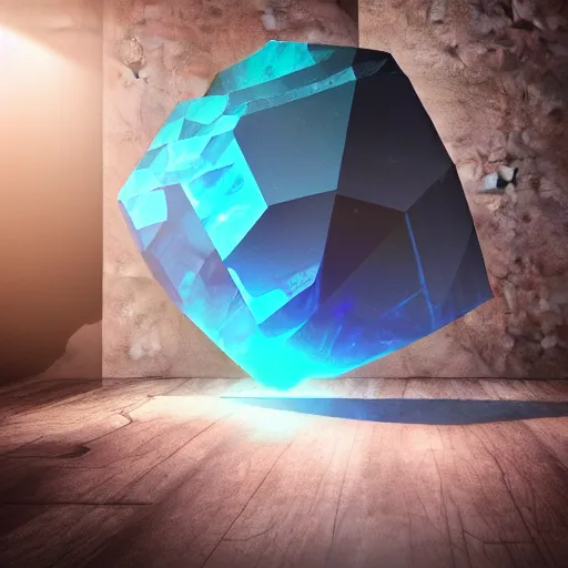 Image similar to a giant gemstone mineral in a dark blank room with Opal gemstone, professional digital matte painting.