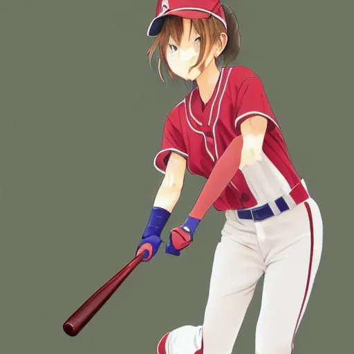 Prompt: anime style, female baseball player, red sport clothing, baseball stadium, launching a straight ball, brown short hair, hair down, symmetrical facial features, from arknights, hyper realistic, rule of thirds, extreme detail, 4 k drawing, safebooru, realistic lighting, by alphonse mucha, greg rutkowski, sharp focus, backlit