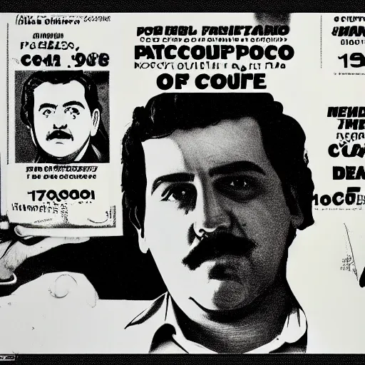 Image similar to pop art of Pablo Escobar selling cocaine and making money