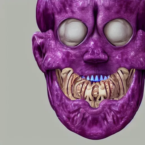 Prompt: Grimace with transparent skin and you can see the intestines and lungs underneath