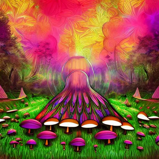 Prompt: psychedelic forest with large mushrooms, mystical, digital art, rich colors, elegant, shaman n - 9