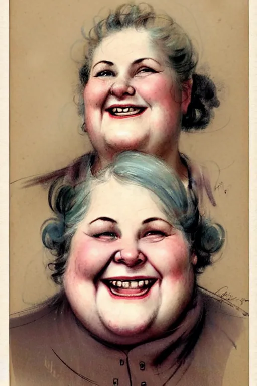 Image similar to ( ( ( ( ( 1 9 5 0 s retro happy smiling fat middle aged woman face portrait. muted colors. ) ) ) ) ) by jean - baptiste monge!!!!!!!!!!!!!!!!!!!!!!!!!!!!!!