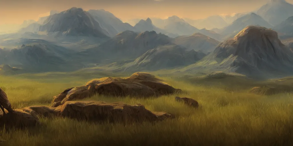 Prompt: calm landscape with hands crawling out of the ground, plains in the center, mountains in the background, highly detailed, digital painting, artstation, concept art, smooth, sharp focus, illustration