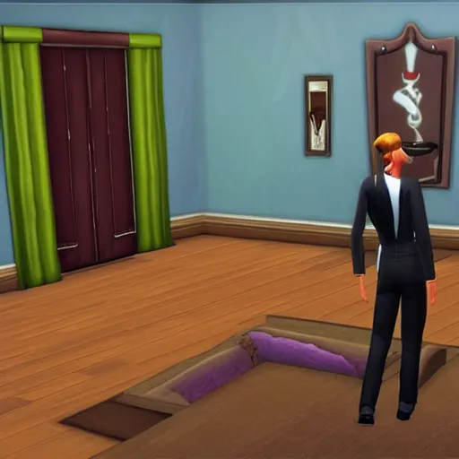 Image similar to the sims 2. a in - game still of the grim reaper.