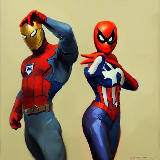 Prompt: greg manchess portrait painting of a female ironman captain america and spiderman as overwatch character, medium shot, asymmetrical, profile picture, organic painting, sunny day, matte painting, bold shapes, hard edges, street art, trending on artstation, by huang guangjian, gil elvgren, ruan jia, greg rutkowski, gaston bussiere