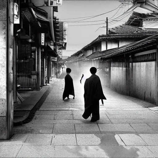 Image similar to candid street photography of a genji apparition dream scene ( 2 0 2 1 ) by hisaji hara