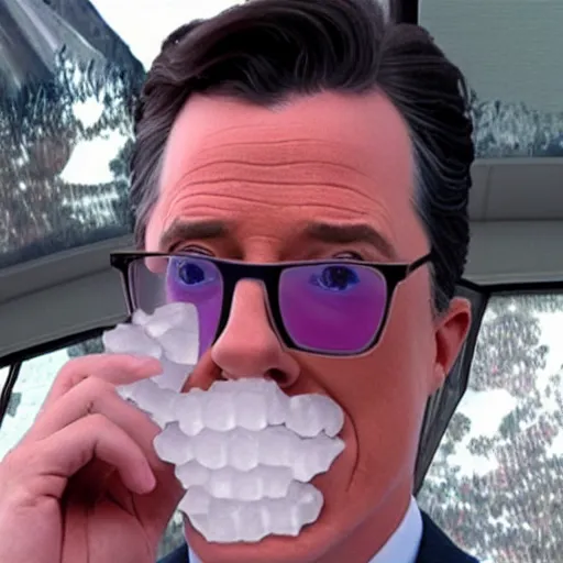 Image similar to stephen colbert with a frozen frosted beard ice cubes beard cooling pack beard