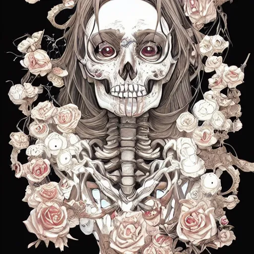 Prompt: anime manga skull portrait young woman skeleton, Simpsons , Disney , intricate, elegant, highly detailed, digital art, art by JC Leyendecker and sachin teng