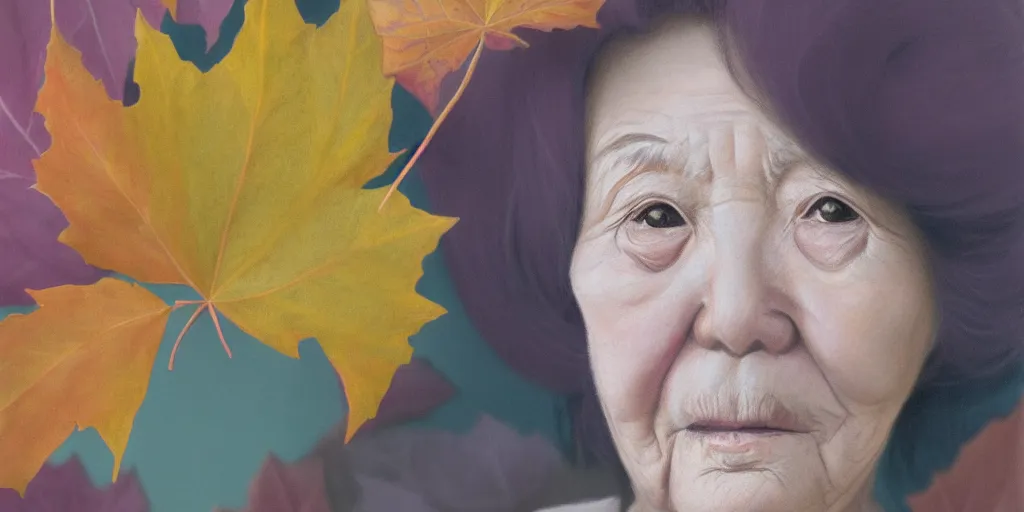 Image similar to detailed pastel colors portrait of an old woman with autumn leaves hair, by hsiao - ron cheng, fine detail, 8 k