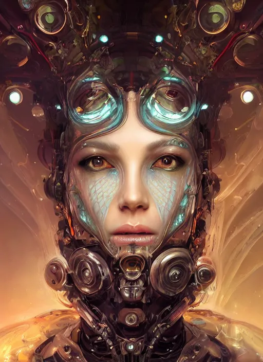 Prompt: a beautifull futuristic biomechanical humanoid woman portrait with pretty face in intricate detailed color smashing fluid oilpaint, melting wax, thin fractal tendrils, futuristic digital painting, cyberpunk, 8 k, hyper detailed, octane render, concept art, by peter mohrbacher, by wlop, by ruan jia,