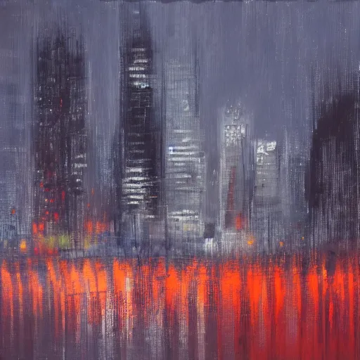 Prompt: an abstract picture of a city at night, an ultrafine detailed painting by gerhard richter, shutterstock contest winner, american scene painting, cityscape, oil on canvas, nightscape, 8 k