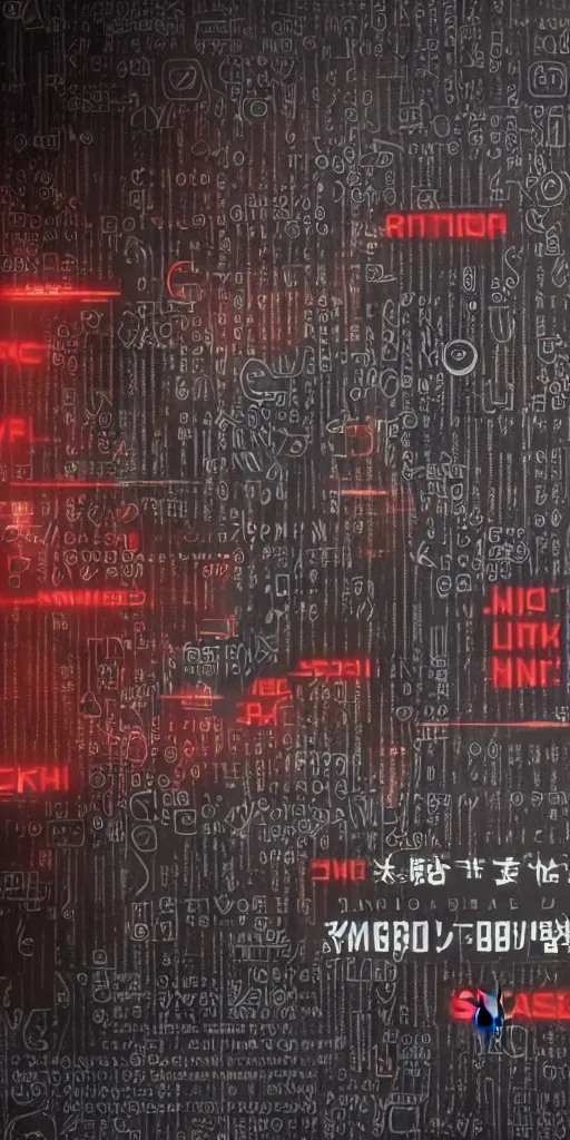 Image similar to a photo of a banner with symbols, cyberpunk logos of megacorporations, kanji and symbols, black white red, sci fi font, graphic design, 8 k, innate studio