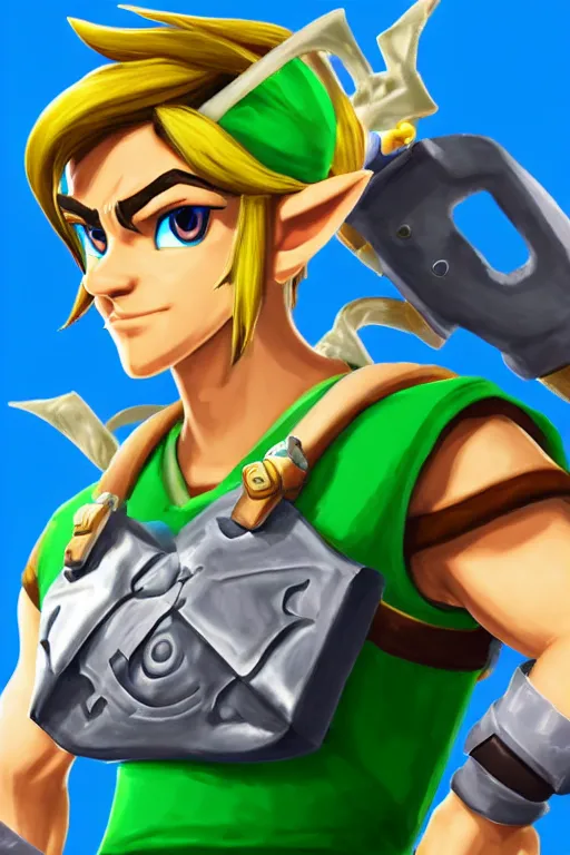 Image similar to an in game portrait of link from nintendo arms, arms art style.