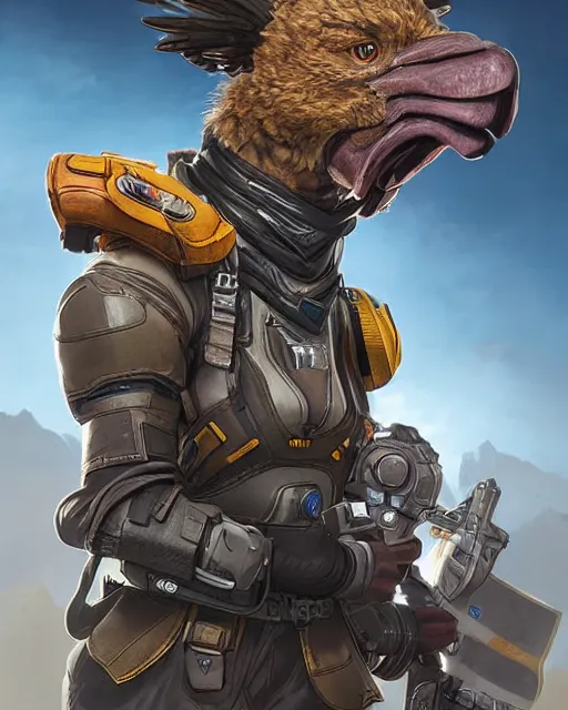 Prompt: Legendary Griffin as an Apex Legends character digital illustration portrait design by, Mark Brooks and Brad Kunkle detailed, gorgeous lighting, wide angle action dynamic portrait