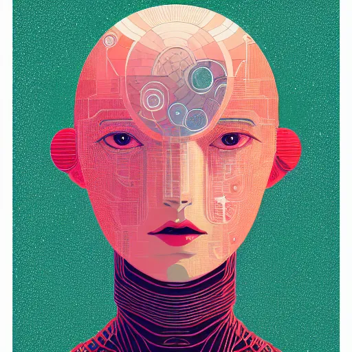 Image similar to portrait of female android by victo ngai