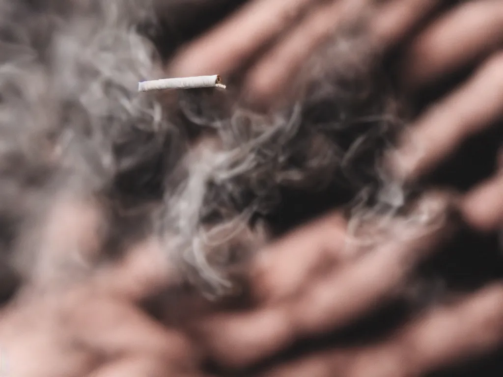 Image similar to Close-up view of hyperrealistic thin soft hand holding cigarette with smoke, hyper realistic photo, 4K