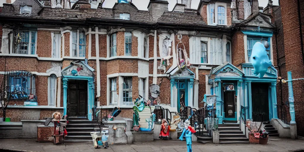 Prompt: outside an orphanage in london, tim burton and claymation style