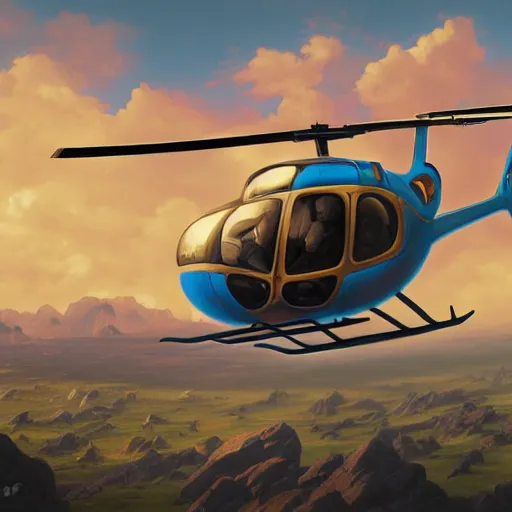 Prompt: highly detailed matte painting of smurfs piloting a helicopter, by Artgerm,Greg Rutkowski,Alphonse Mucha, 4k resolution ((cloudy background))