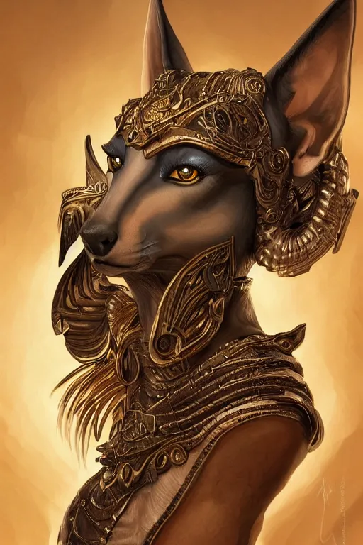 Image similar to a portrait of a anthropomorphic an ancient anubis goddess, D&D, fantasy, intricate, highly detailed, digital painting, artstation, concept art, smooth, sharp focus, illustration, art by artgerm