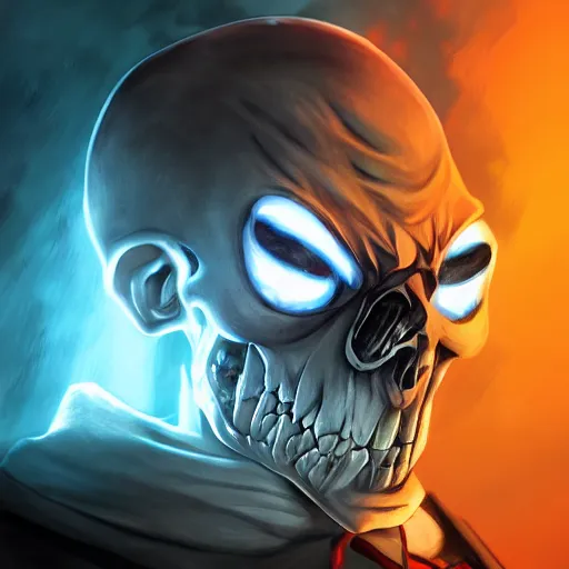 Image similar to photorealistic dark fantasy concept art of different versions of sans with his eye glowing, dynamic lighting, stunning visuals, ray tracing, beautiful scenery, cinematic, full body portrait, ultra detailed, hyper detail, stunning detail