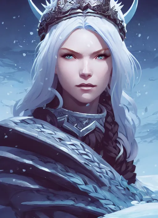 Prompt: beautiful viking queen surrounded by thorns and ice, attarctive nordic face, anime key visual, highly detailed, sharp focus, concept art, league of legends, style by shumolly and monable and artgerm and greg rutkowski and zeronis and pilyeon and ruan jia