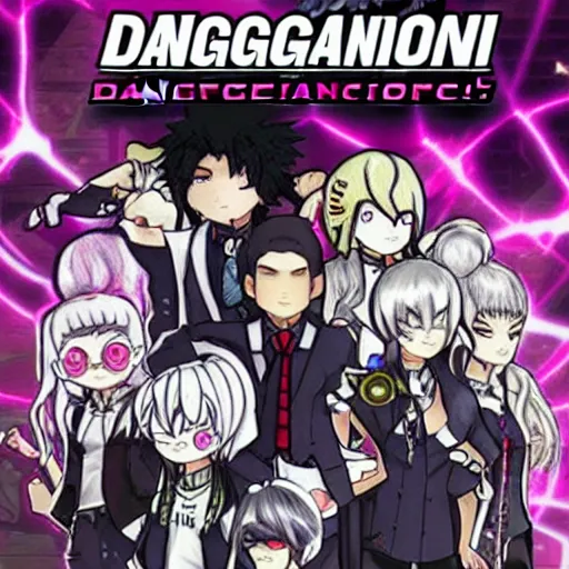 Prompt: A game cover for a new Danganronpa game, detailed