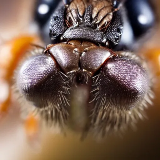 Image similar to a macro photograph of a fly with the head of donald trump