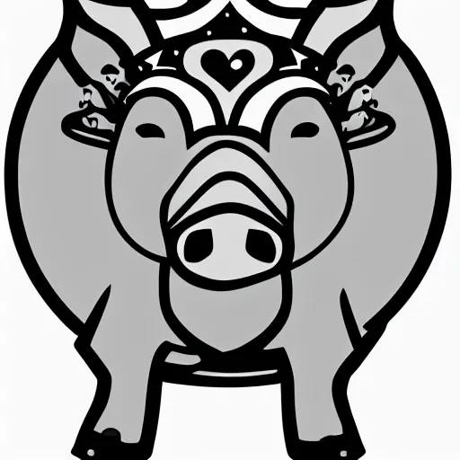 Prompt: full body side view of a pig wearing a crown thick lines black and white logo vector 8k