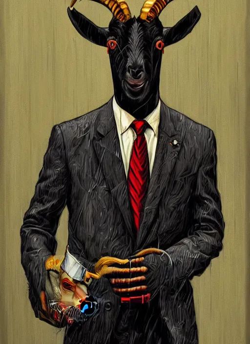 Prompt: a painting of a goat wearing a suit and tie, cyberpunk art by Jeffrey Smith, behance contest winner, digital art, artstation hq, darksynth, digital illustration