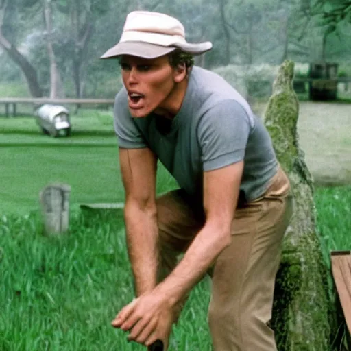 Image similar to Live Action Still of Jerma in Caddyshack, real life, hyperrealistic, ultra realistic, realistic, highly detailed, epic, HD quality, 8k resolution, body and headshot, film still