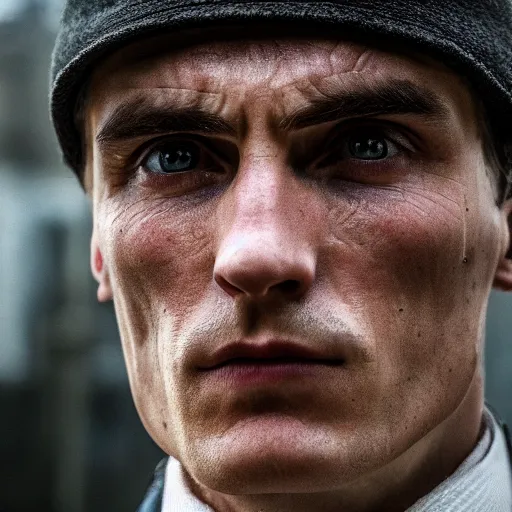 Prompt: thomas shelby wearing dark armor, portrait shot, cinematic, sharp focus, extreme detail, lighting, epic