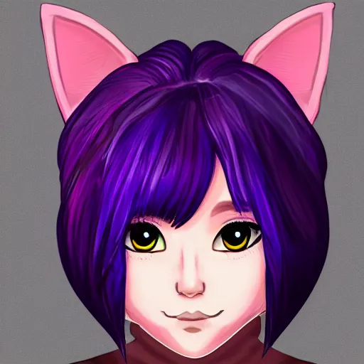 Image similar to Twitter profile picture of an illustrated catgirl with purple hair