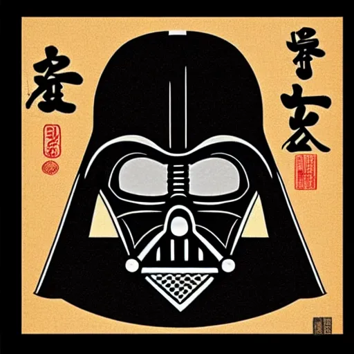 Image similar to darth vader in the style of ancient japanese paintings