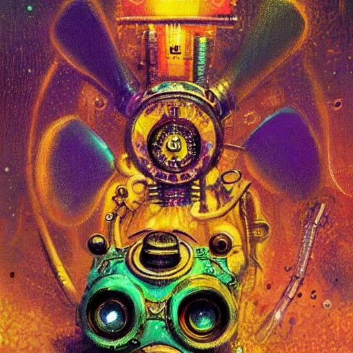 Image similar to steampunk rat, acid, 303, psychedelic, by paul lehr