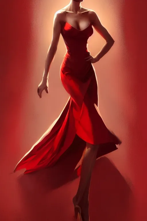 Prompt: full length portrait of very very very very very very beautiful women with amazing body figure wearing red dress, evening makeup, digital painting, trending on artstation, concept art, sharp focus, illustration, art by artgerm and greg rutkowski and magali villeneuve