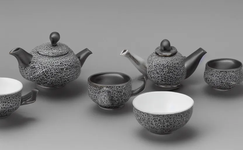 Image similar to Engalnd Porcelain tea set, chiaroscuro, soft contrast