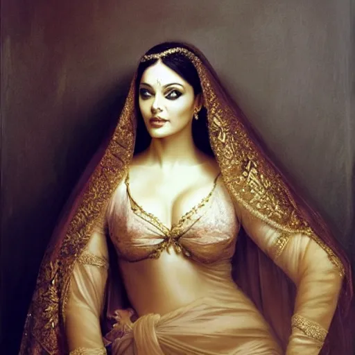 Prompt: aishwarya rai posing in veil, highly detailed artwork by roberto ferri