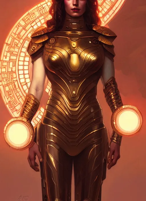 Prompt: the godess hera looking angry, sci - fi armour, tech wear, glowing lights, sci - fi, intricate, elegant, highly detailed, digital painting, artstation, concept art, smooth, sharp focus, illustration, art by artgerm and greg rutkowski and alphonse mucha