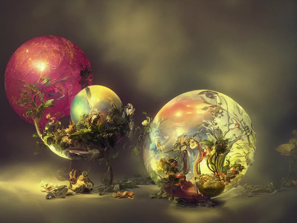 Image similar to the orb of time, sunlight study, art nouveau, by jan davidz de heem and ( ( ( ( lisa frank ) ) ) ), 8 k, sharp focus, octane render, ( ( ( ( kauai ) ) ) )