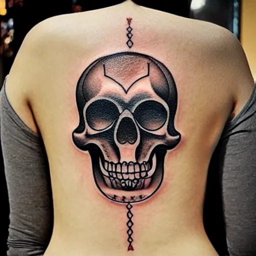 Image similar to tattoo design, stencil, tattoo stencil, traditional, a world famous tattoo of a geometric skull with a galaxy coming out of the top of its head-s 100