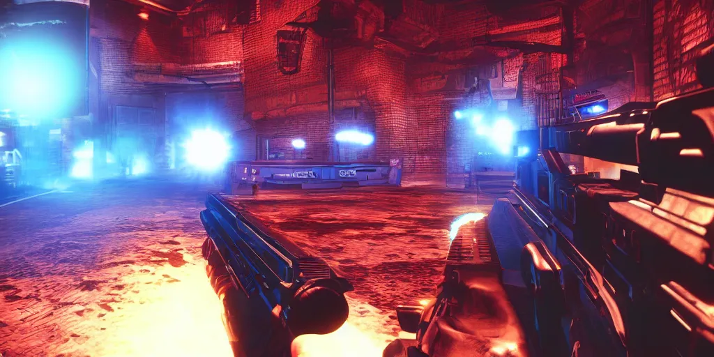 Prompt: screenshot of duke nukem 3 d, dos, videogame, neon glow, lens flare, 8 k
