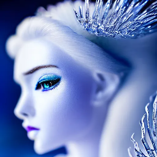 Image similar to photo of a real-life very beautiful! ice queen, highly detailed, 4k, macro 25mm