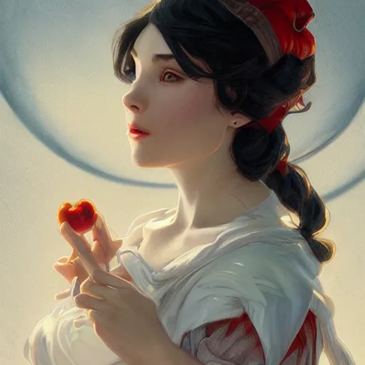 Prompt: portrait of snow white, girl, disney, highly detailed, digital painting, artstation, concept art, smooth, sharp focus, illustration, art by artgerm and greg rutkowski and alphonse mucha